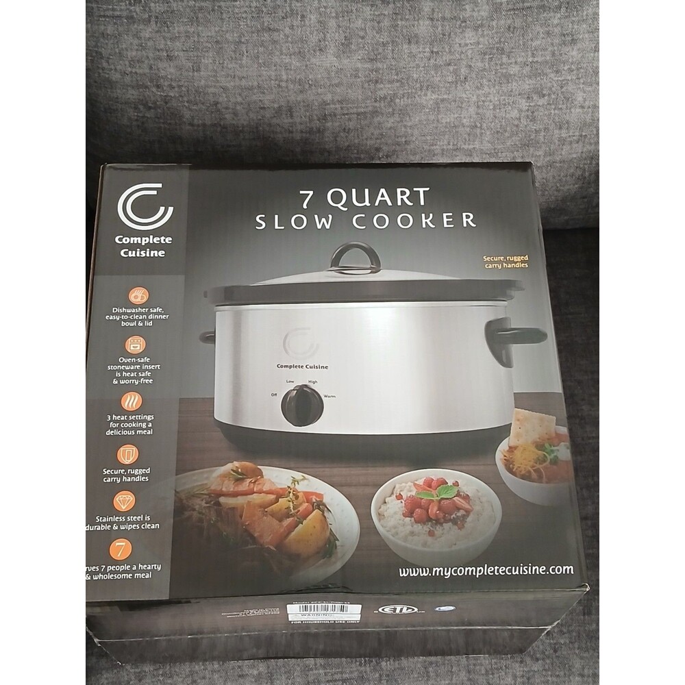 Complete Cuisine 7 Quart Slow Cooker Stainless Steel & Ceramic. Serves 7 People